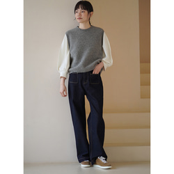 パフスリーブTシャツ　テンセル混紡丸襟Tシャツ　ホワイト　S-XL#692 16枚目の画像