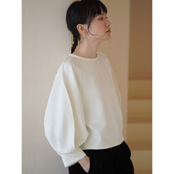 パフスリーブTシャツ　テンセル混紡丸襟Tシャツ　ホワイト　S-XL#692 2枚目の画像