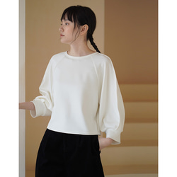 パフスリーブTシャツ　テンセル混紡丸襟Tシャツ　ホワイト　S-XL#692 3枚目の画像