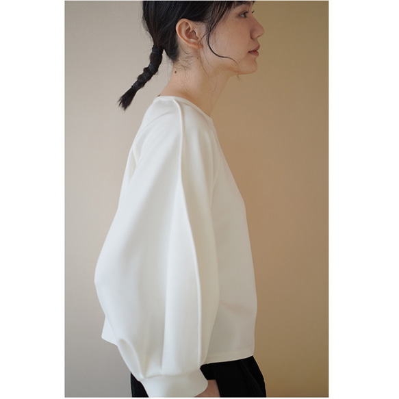 パフスリーブTシャツ　テンセル混紡丸襟Tシャツ　ホワイト　S-XL#692 14枚目の画像