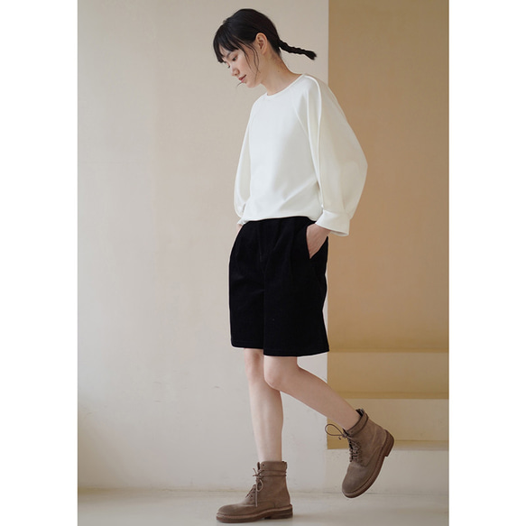 パフスリーブTシャツ　テンセル混紡丸襟Tシャツ　ホワイト　S-XL#692 8枚目の画像