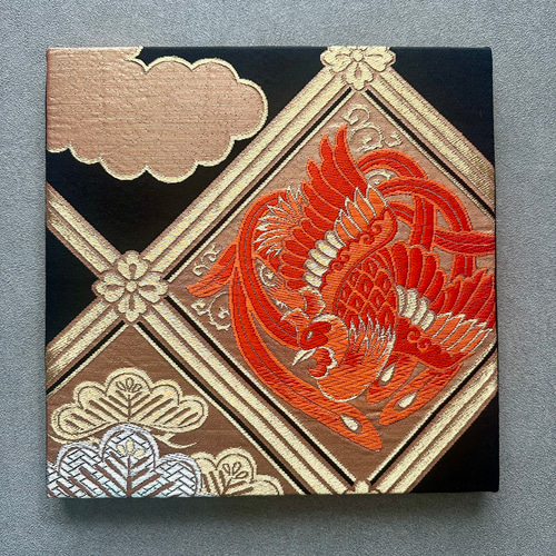 帯のファブリックパネル 漆黒に鳳凰（3枚セット）着物 リメイク