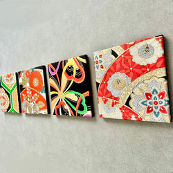 帯のファブリックパネル 晴れやかな漆黒（4枚セット） 着物 リメイク