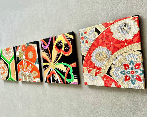 ファブリックパネル　きものパネル　大島紬　インテリア　和風　インテリアパネル ファブリックパネル 和 2連 和柄 和風 和モダン 和室 和花 桜