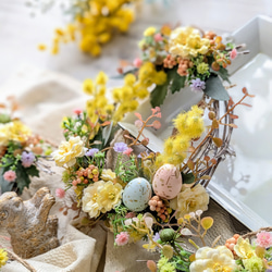 春のミモザとグリーンのナチュラルなフライングボール＊ドライフラワー