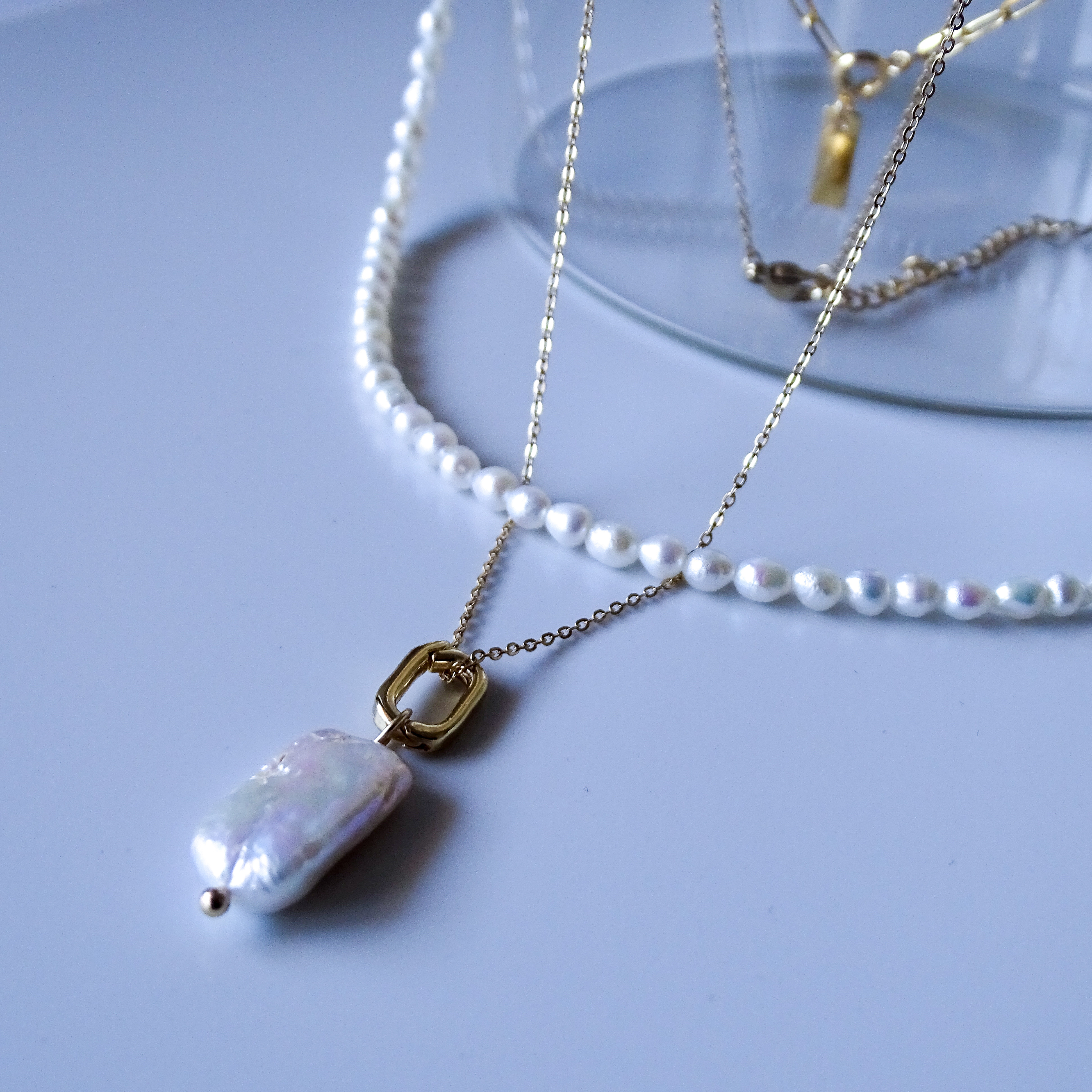 【7way】淡水パールの２連setネックレス 【eclat en Duo・White】