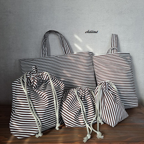 通園通学グッズ　5点セット(ストライプ×黒) 北欧風 通園通学グッズ 5点セット(ストライプ×黒) 北欧風 通園通学