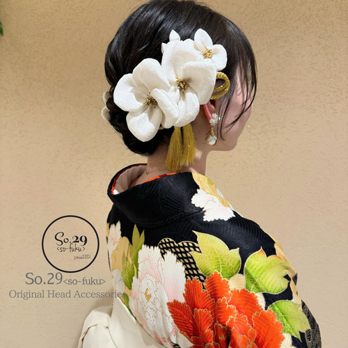 絹花 正絹の花飾り〈ホワイト／7点〉｜白無垢・色打掛・結婚式に No