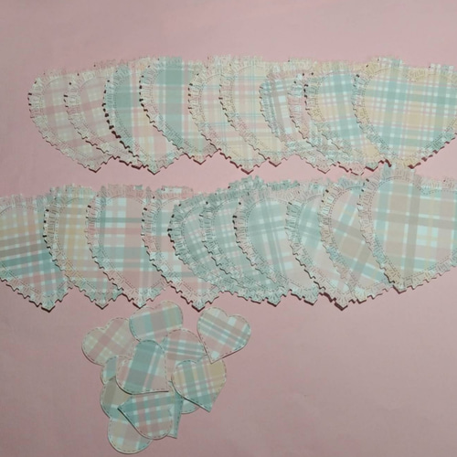 ダイカット 春 チェック柄 フリルハート20枚 コラージュ素材