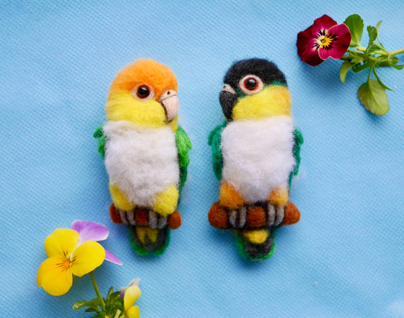 ふわふわシロハラインコの羊毛フェルトブローチ 羊毛フェルト インコと