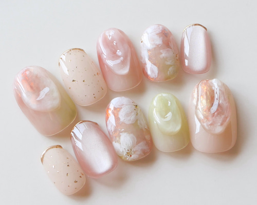 ネイルチップ 緑 ニュアンス 花 フラワー フルオーダーネイル オーダーネイル imgrc0115950044.jpg