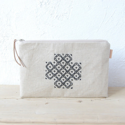 ナチュラルクロスの刺し子ポーチ ポーチ knk. 通販 18981779｜Creema