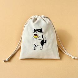 シー様オーダー 刺繍 ハンドメイド 巾着 パグ 犬 手刺繍 キナリ 巾着