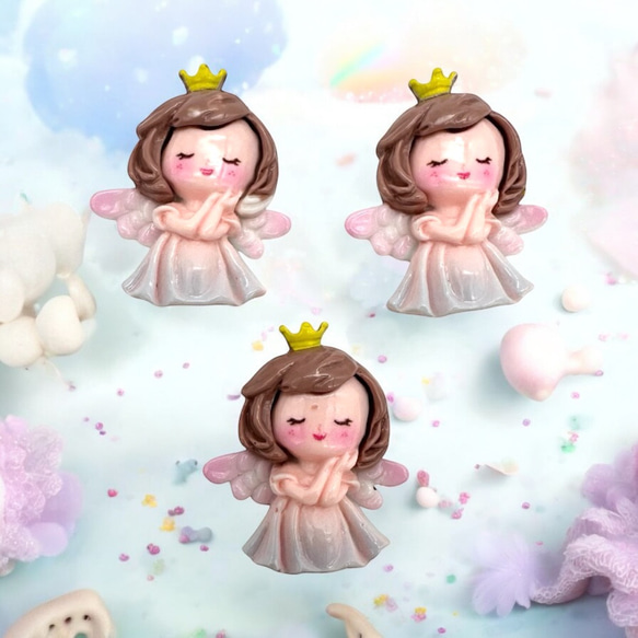 デコパーツ アクリル エンジェル 女の子 同タイプ3個 天使 ハンドメイド 貼り付け ヘアアクセサリー pt-2737 6枚目の画像