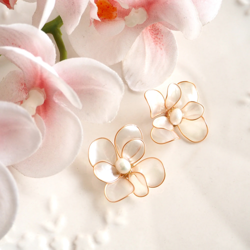 ディップアートフラワーピアス イヤリング イヤリング