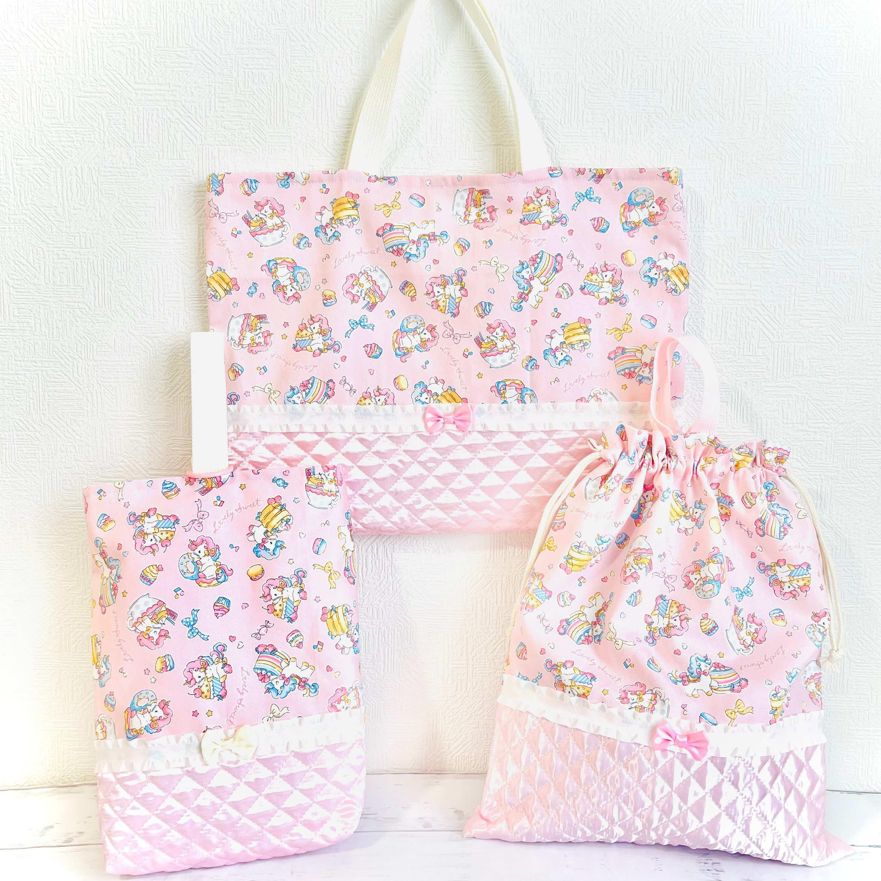 入園入学グッズ　3点セット　ユニコーン✖️ゆめかわピンク