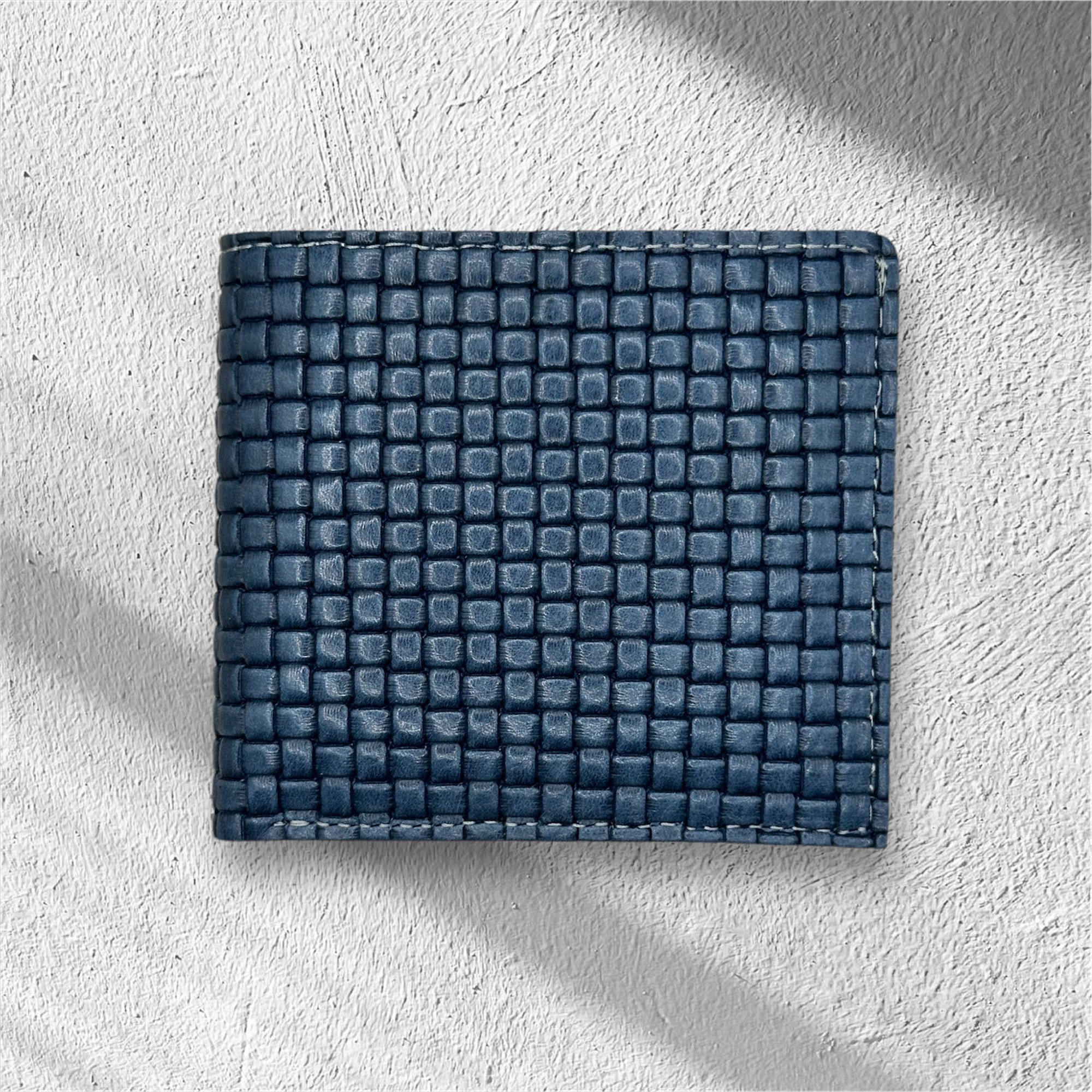 二つ折り本革財布　メッシュ型押しネイビー　〜使い込む程に手に馴染んでいく楽しみを〜