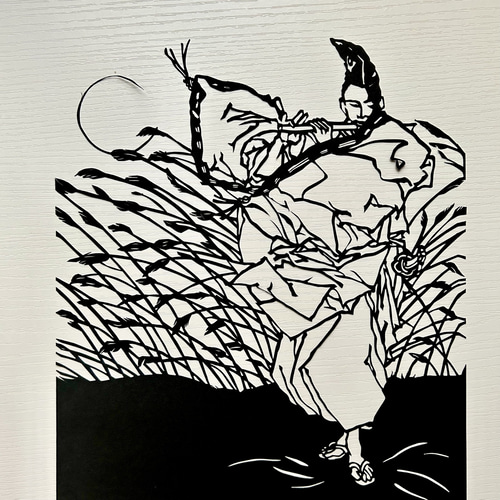 切り絵の一閑張り「お月見」値下げ 切り絵”和好み”【秋・月下奏人】 切り絵 手づくり和雑貨 紙工房季の歌