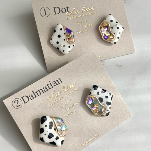 ドット/ダルメシアン 揺れない 大きめ ペンタゴン ホワイト×シェルの