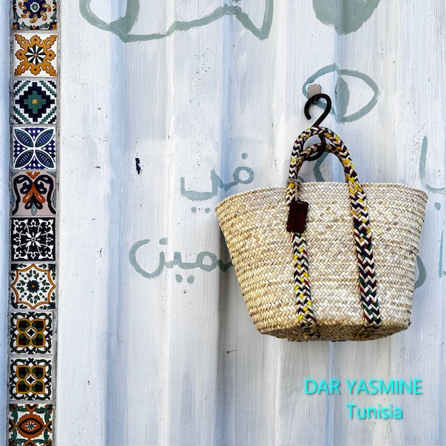 ペルージュPerouges　なつめやしのかごバッグーコッファ　持ち手しっかり　カラフル