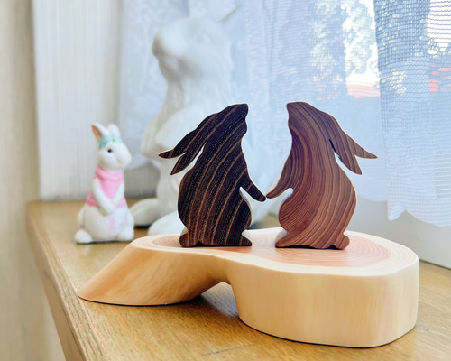 うさぎ 置物 木製 1匹 バラ売り 天然 インテリア オブジェ ナチュラル
