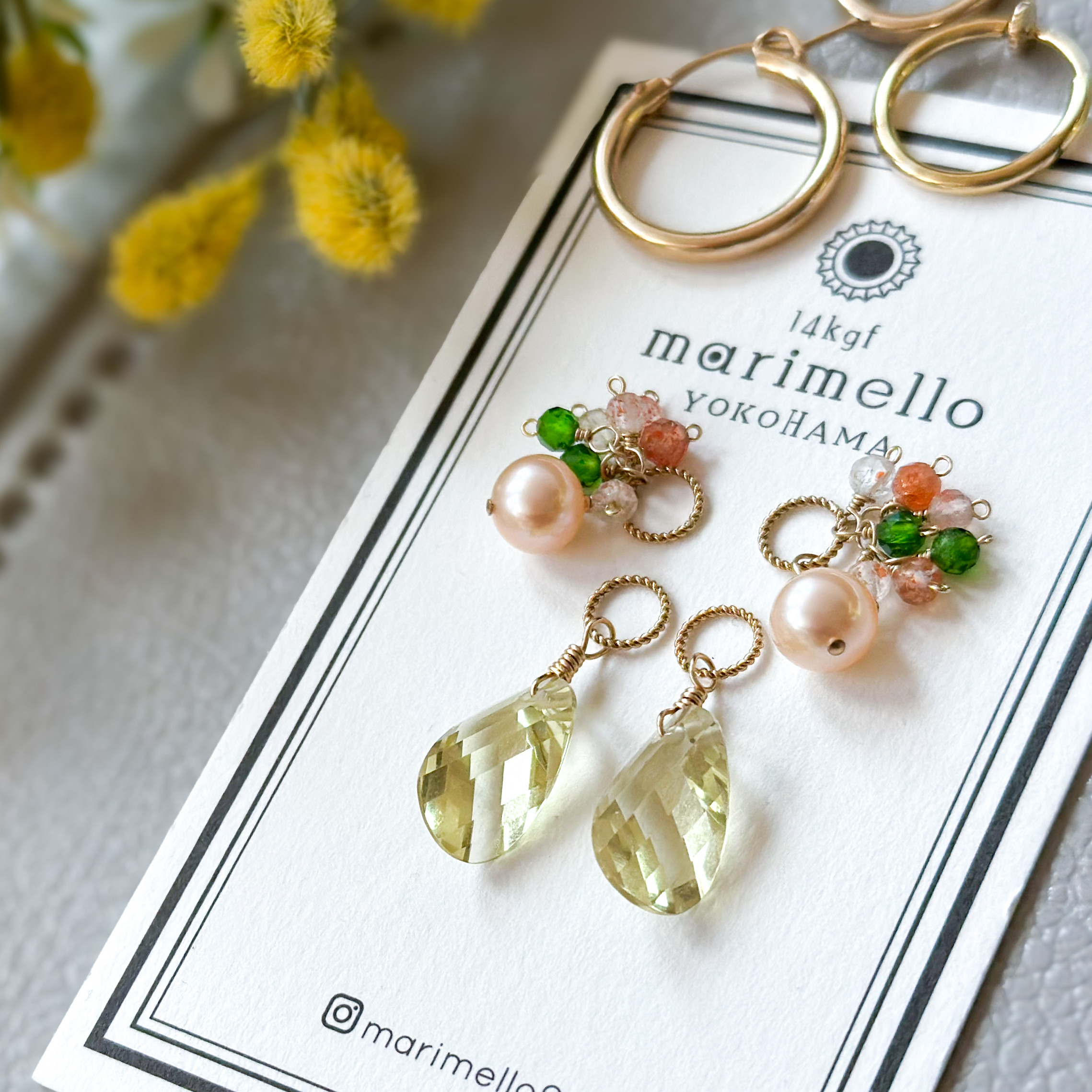 Creema限定春の福袋*14kgf*ミモザカラー✧天然石の付け替えチャームセット