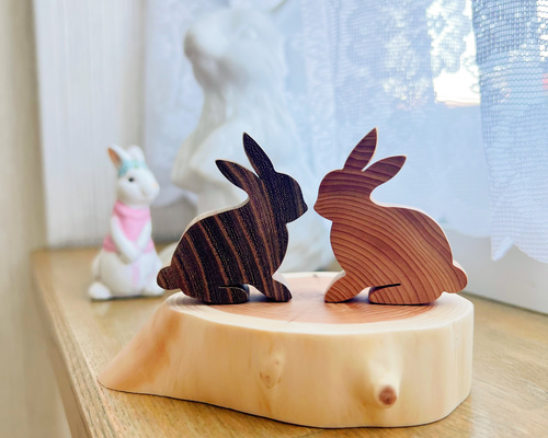 うさぎ 木製 置物 1匹 バラ売り オブジェ インテリア 天然 ナチュラル