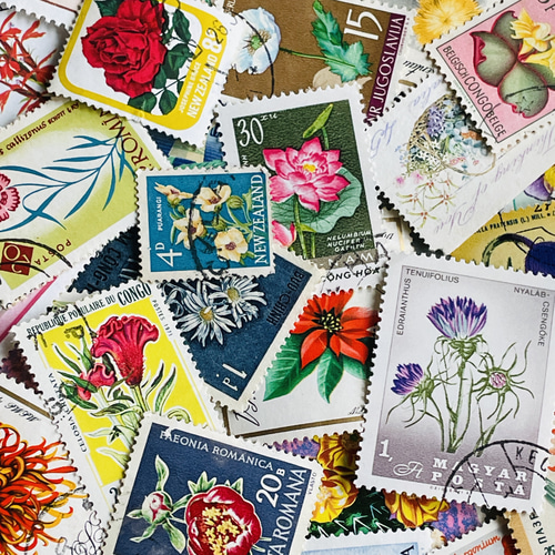 世界の花 切手アソート 25枚入（外国切手・古切手