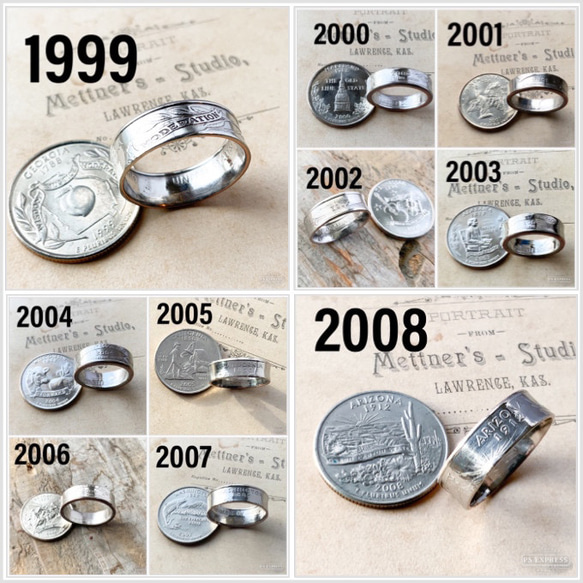 1999年から2008年 選べる年号State Quartersコインリング 指輪・リング 