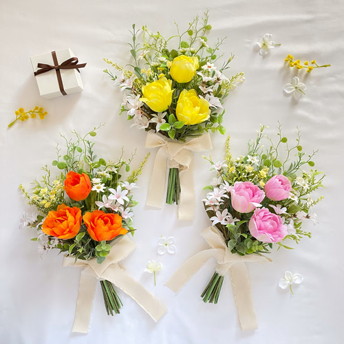 編み物　花束　ブーケ　チューリップ　ミモザ　かすみそう 編み物 花束 ブーケ チューリップ ミモザ かすみそう 編み物