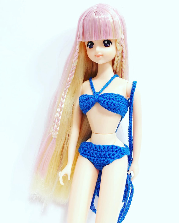 ビキニ 水着 #リカちゃん・ジェニーちゃんサイズ(ブルー） 人形服