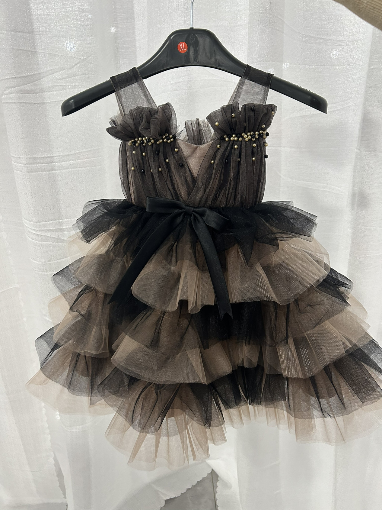 2色   カラードレス　パフスリーブ　チュールドレス　リボン ふわふわ　ボリュームドレスキッズドレス  ベイビードレス