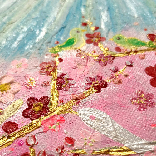 風水絵画＊吉兆光 龍と鳳凰〜蛇と鶯が集う梅の木～巳 五福 鳥