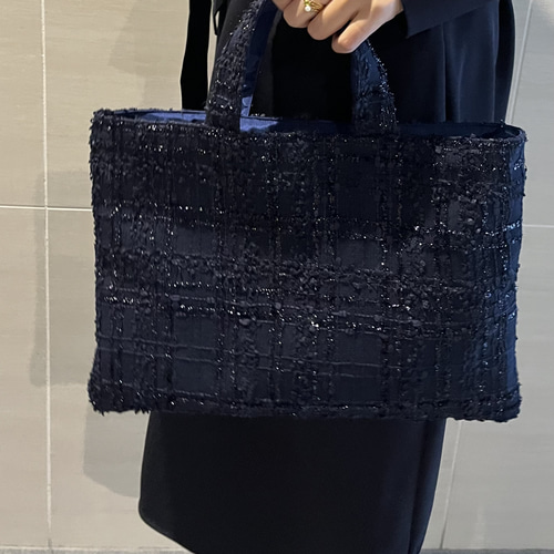 リントンツイード Mサイズマチなし A4が入るトートバッグ ラメチェック