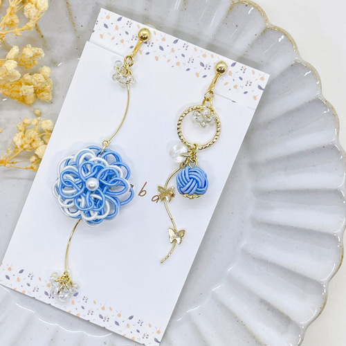 水引 全8色 「蝶と花のキラキラロングピアス・イヤリング」｜入学