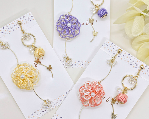 水引 全8色 「蝶と花のキラキラロングピアス・イヤリング」｜入学