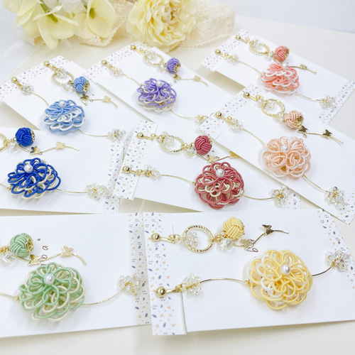 水引 全8色 「蝶と花のキラキラロングピアス・イヤリング」｜入学