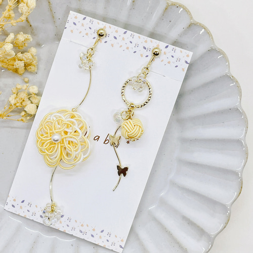 水引 全8色 「蝶と花のキラキラロングピアス・イヤリング」｜入学