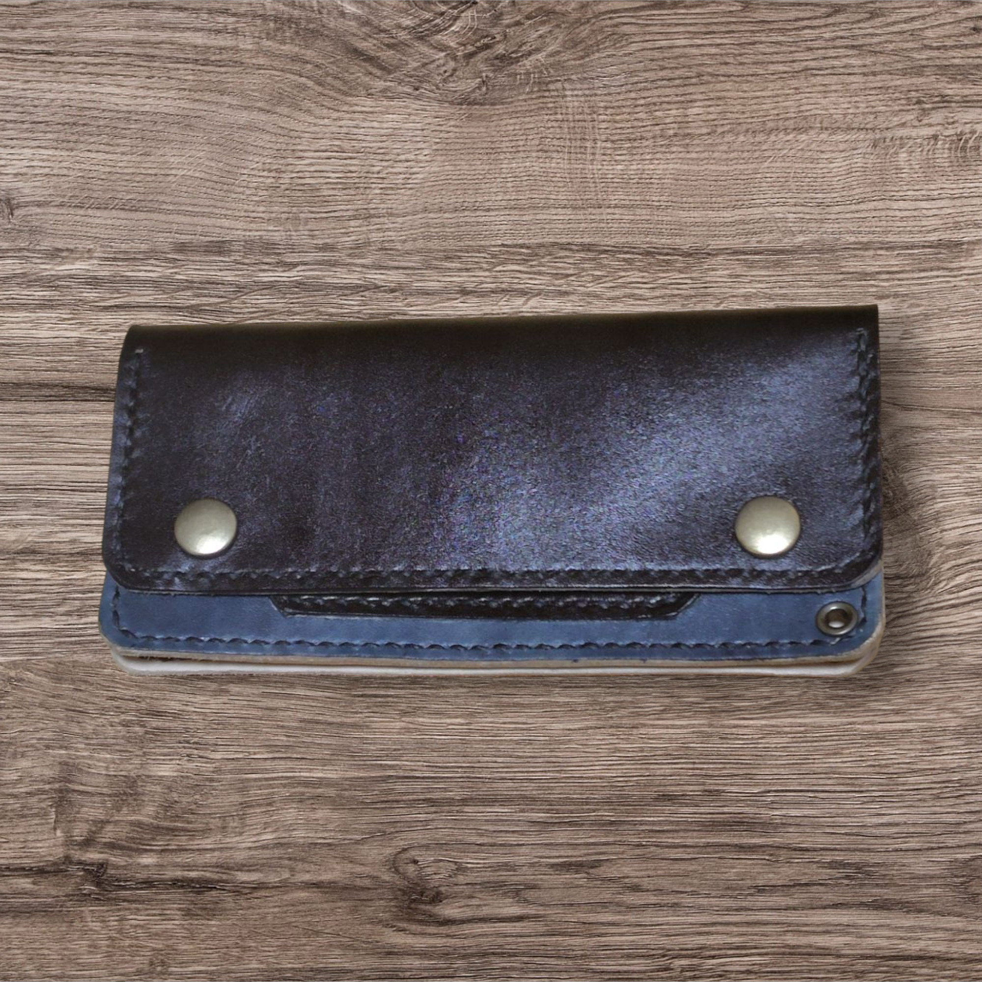 トラッカーウォレット　手染め　黒×グレー