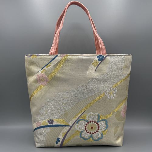 着物 帯 帯締め ハンドメイド トートバッグ リメイク 金 桜