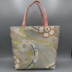 品質が完璧 帯 着物 帯締め 桜 金 リメイク トートバッグ ハンドメイド トートバッグ