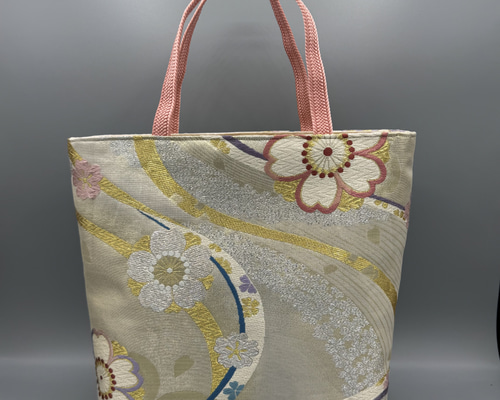 着物 帯 帯締め ハンドメイド トートバッグ リメイク 金 桜