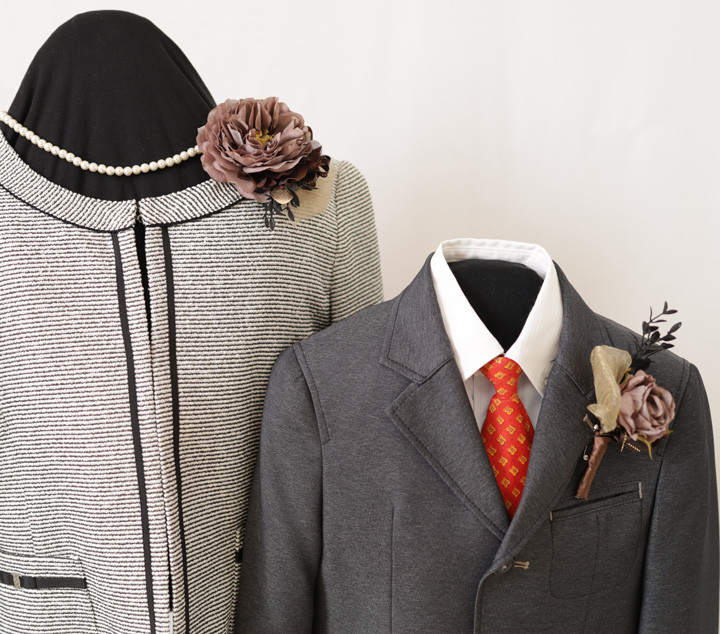 ブラウンアンティークローズコサージュ＊親子ペア２個男の子セット＊髪クリップ付*大人フォーマル2026*入園入学2026