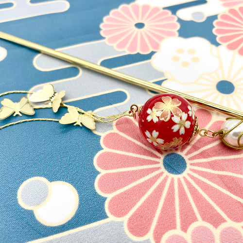 和模様と揺れる蝶のかんざし かんざし Noire Neige 通販 18984320