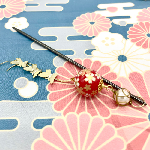 和模様と揺れる蝶のかんざし かんざし Noire Neige 通販 18984320