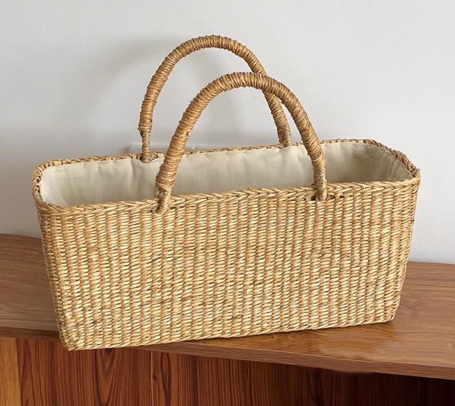 【受注製作】トートかごバッグ 厳選素材と手編み織り B0219