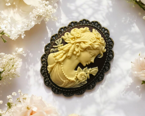 Cameo Brooch #44 カメオ ブローチ 貴婦人 ブラウン ブローチ Side