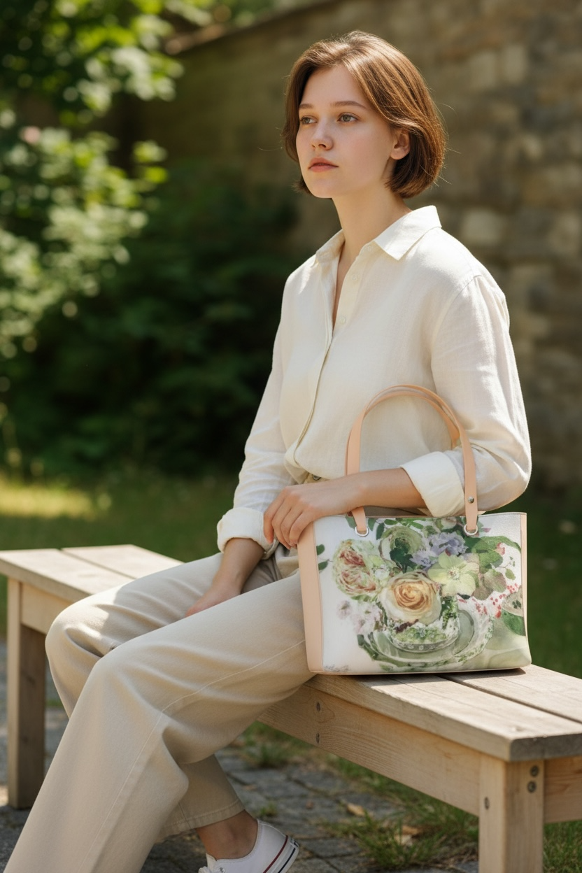 シロクマとティアアンティーク　イタリアンレザーハンドバック小