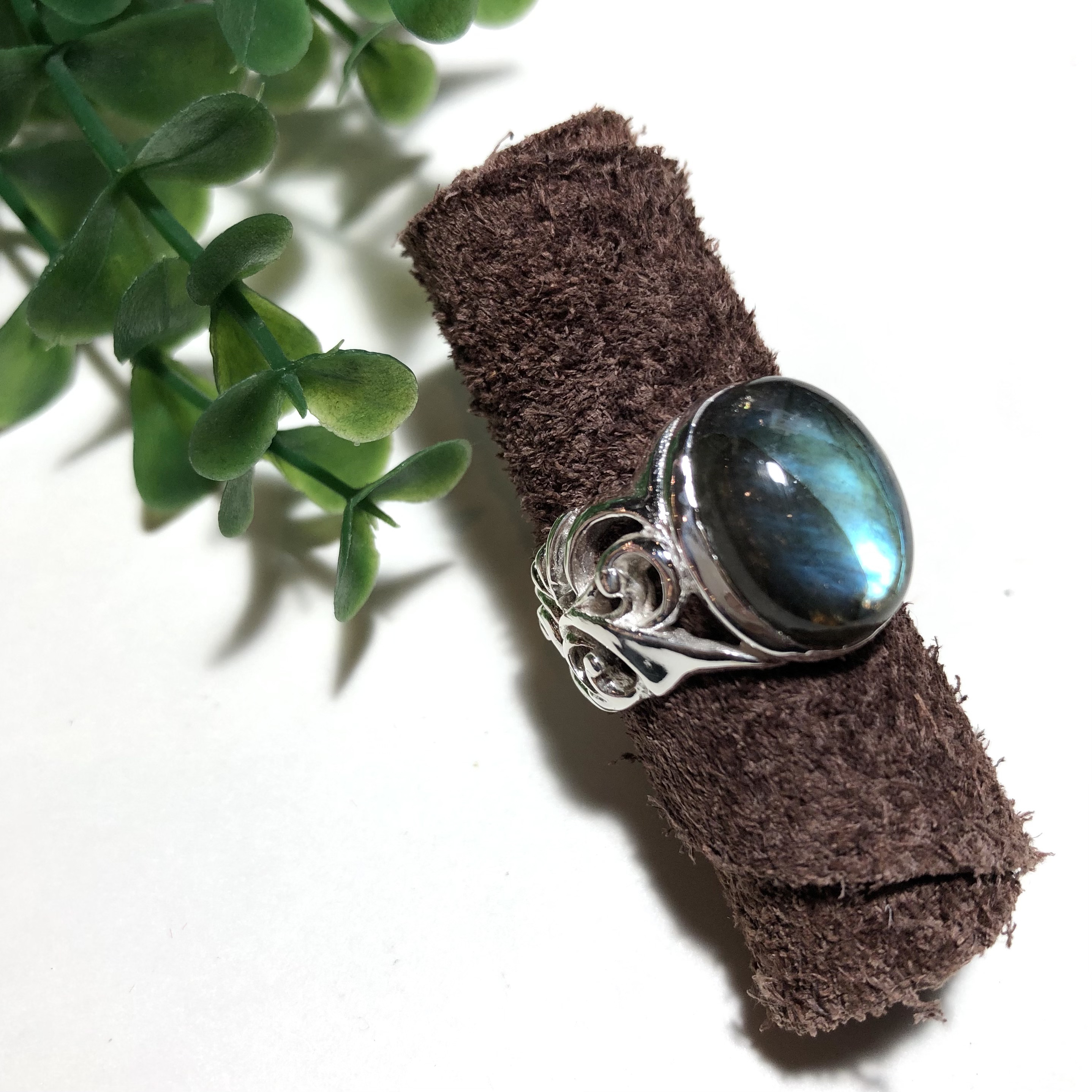 純銀製＊ラブラドライト唐草リング ボリュームタイプ【送料無料】