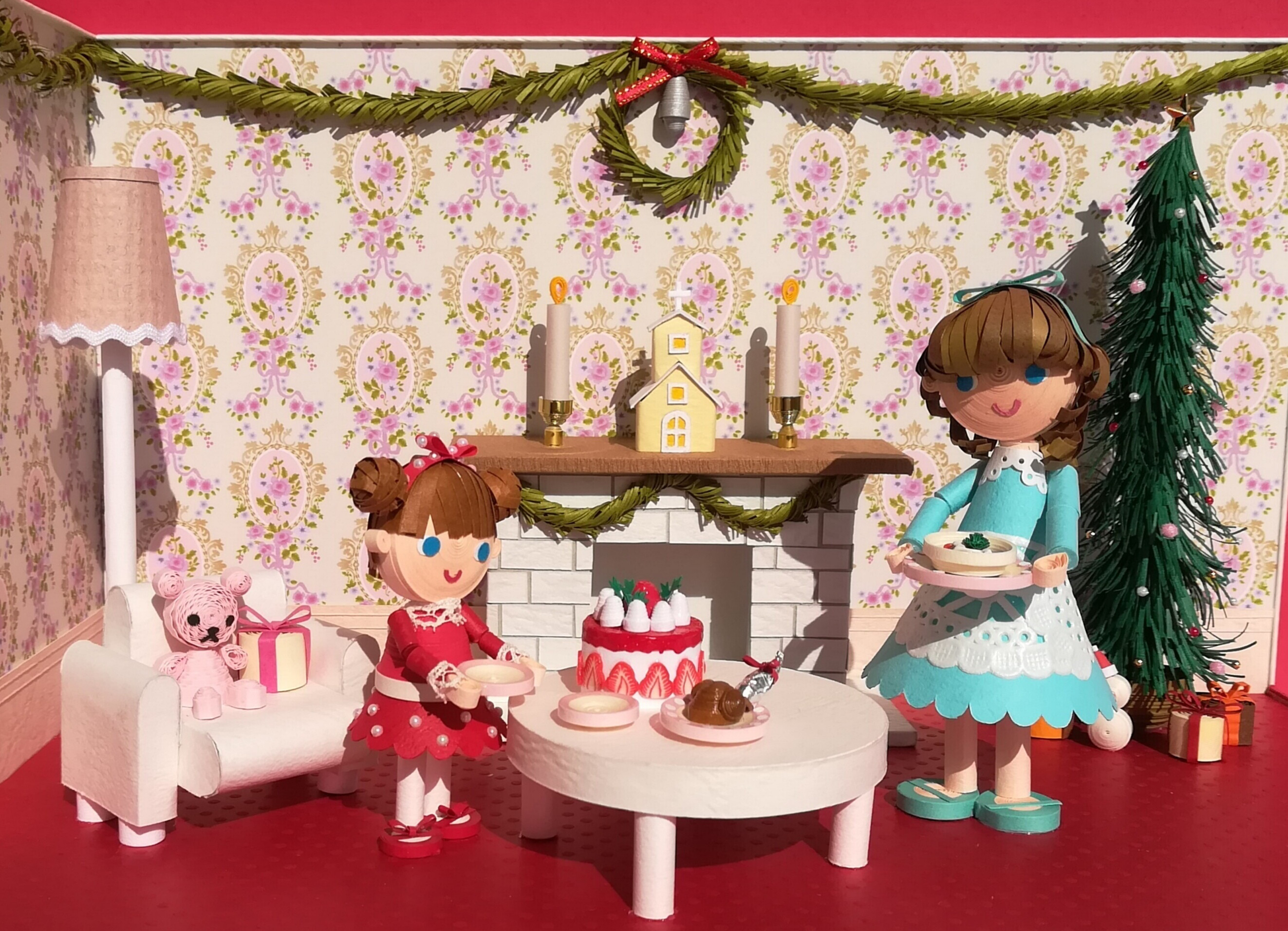 「今夜はクリスマス」   《ペーパークラフト、クイリング、ミニチュア、ドールハウス、クリスマス、紙》